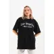 Unisex Baskılı Oversize T-Shirt - Siyah