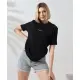 Unisex Bisiklet Yaka Baskılı Slim Fit T-Shirt - Siyah