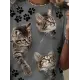 Kadın Kısa Kollu Kedi Ve Pati Baskılı Süprem T-shirt