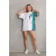 Unisex Bisiklet Yaka Baskılı Oversize T-Shirt - Beyaz