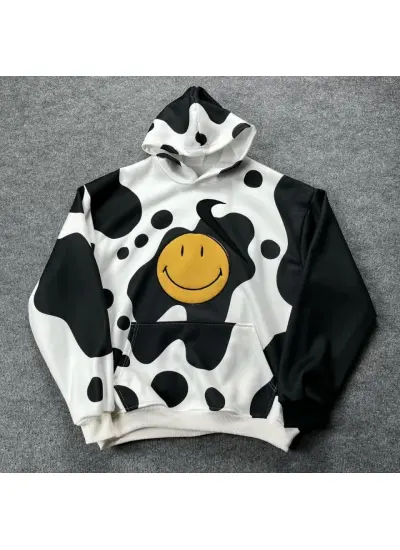 Smiley Face Kapüşonlu Sweatshirt - Siyah