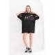 Unisex Bisiklet Yaka Baskılı Oversize T-Shirt - Siyah