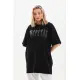 Unisex Taş Desenli Oversize T-Shirt - Siyah