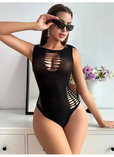 Kadın Göğüs, Sırt Ve Bel Yanları Lazer Kesik Detayviskon Kumaş çıtçıtlı Bodysuit