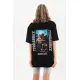 Unisex Baskılı Oversize T-Shirt - Siyah