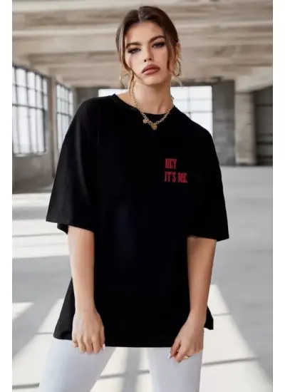 Unisex Baskılı Oversize T-Shirt - Siyah