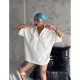 Unisex Yarım Fermuarlı Düz Oversize T-Shirt - Beyaz