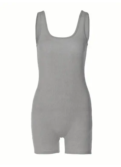 Kadın Kalın Askılı Bodycon Kaşkorse şort Tulum