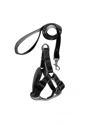 Gezdirme Kayışlı Dokuma Köpek Göğüs Tasma Seti 52*73-110 cm Siyah