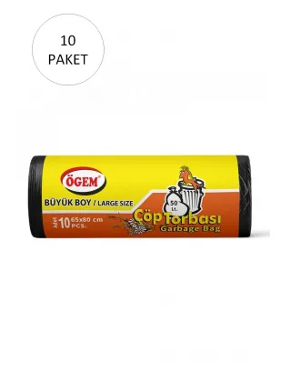 Büyük Boy Çöp Torbası 65 x 80 cm 10 Lu Rulo x 10 Paket = 100 Adet (Siyah) - THO1879-7229 Büyük Boy Çöp Torbası 65 x 80 cm 10 Lu Rulo x 10 Paket = 100 Adet (Siyah) - THO1879-7229