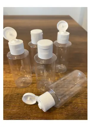 100 Adet 50 ml Şeffaf Plastik Şişe + Flip Top Kapak Dezenfektan Şişesi  Açmalı Kapak