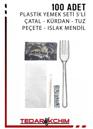 Lüks Plastik Yemek Seti Tek Kullanımlık Piknik Seti 5li Kullan At Tekli Ambalajlı (100 Adet) Çatal