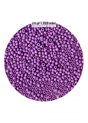 Mor Renk 4 mm Yaklaşık 220 adet/20 gram Cam Boncuk Oya Yazma Bileklik ve Kolye