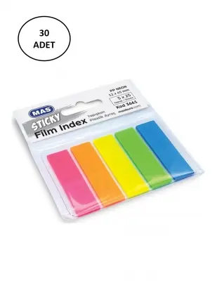 Mas 3661 Sticky Film Index Renki 12x45 Pp Dörtgen Yapışkan Sticker 30 Adet