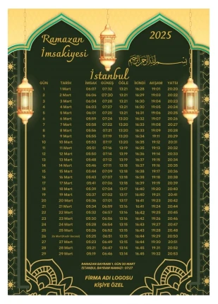 Ramazan İmsakiyesi Modern Kişiye Özel Tasarımlı Dijital Baskı 50 Adet A4 300 gr Model 46