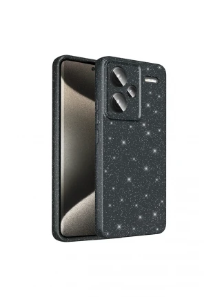 Redmi Note 13 Pro Plus 5G Kılıf Kamera Korumalı Simli Lüks TCHS Koton Kapak - Siyah