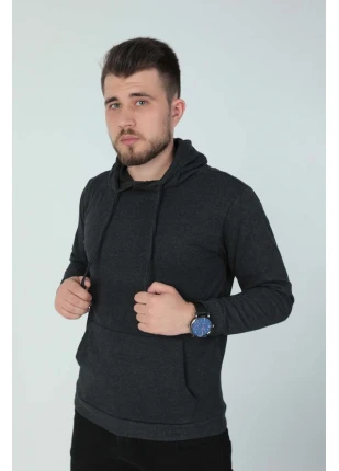 Antrasit Kapüşonlu Kanguru Cep Sweat