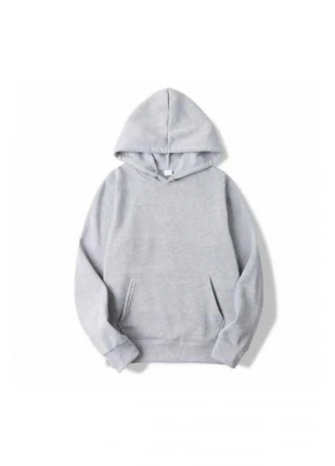 Gri Kapşonlu Kanguru Cepli Sweat