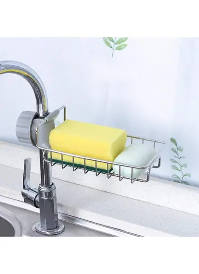 Tek Katlı  Metal Lavabo Rafı Organizer Musluğa Sabitlenir Askılı