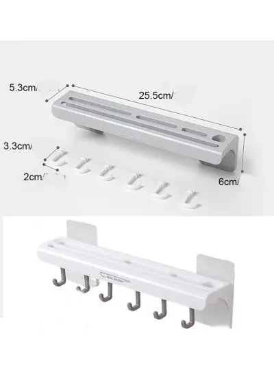 Duvara Monte Yapışkanlı Bıçak Tutucu 6 Kancalı Kepçe Askısı