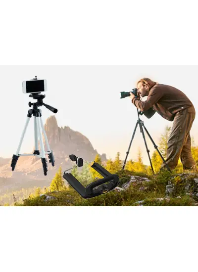 Tripod : Telefon ve Kamera Tutucu Ayak + Telefon Tutucu - 105Cm