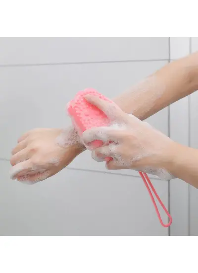 Süngerli Silikon Duş Fırçası - Peeling Banyo Kesesi