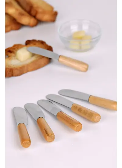 5 Parça Bıçaklı Tereyağı Bıçağı - Mini Spatula Ahşap Saplı Set