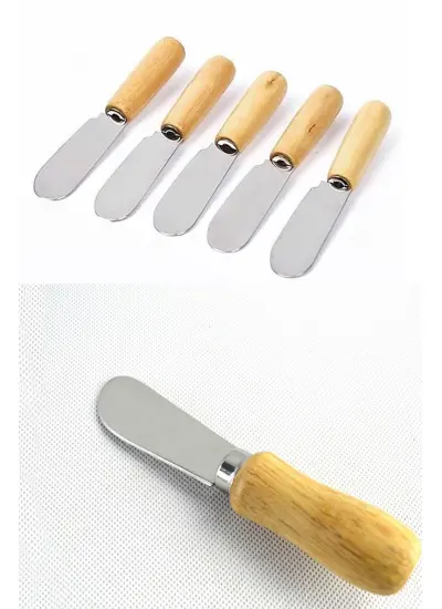 5 Parça Bıçaklı Tereyağı Bıçağı - Mini Spatula Ahşap Saplı Set