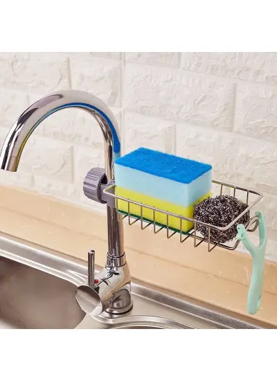 Tek Katlı  Metal Lavabo Rafı Organizer Musluğa Sabitlenir Askılı