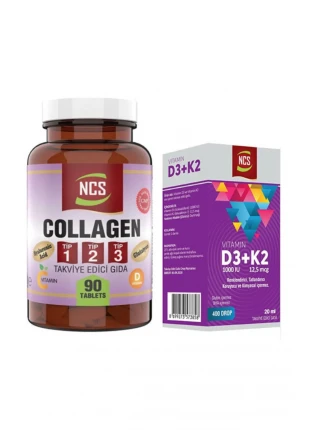 Kollajen Tip 1-2-3 Vitamin C & E 1000 Mg 90 Tablet & Vitamin D3 + K2 Damla 20 Ml