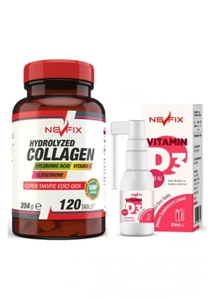 Collagen Acid Vitamin C Glutathione 120 Tablet & Vitamin D3 400 Iu 20 Ml Sprey