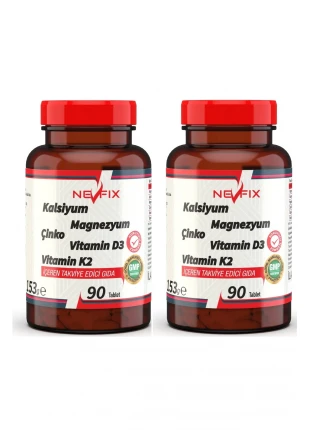 90 Tablet x 2 adet Kalsiyum Magnezyum Potasyum Kalium Çinko Vitamin D3 Vitamin K2 CALCİUM