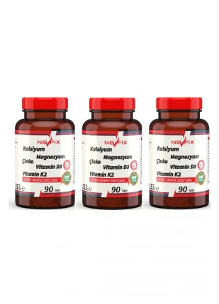 90 Tablet x 3 adet Kalsiyum Magnezyum Potasyum Kalium Çinko Vitamin D3 Vitamin K2 CALCİUM