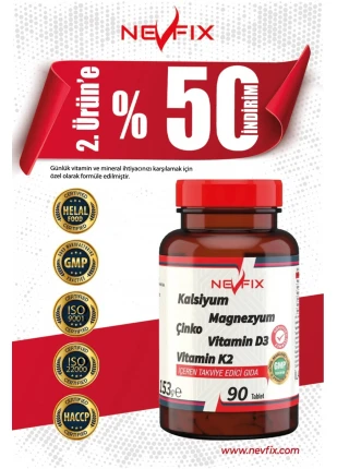 90 Tablet Kalsiyum Magnezyum Taurat Potasyum Kalium Çinko Vitamin D3 Vitamin K2
