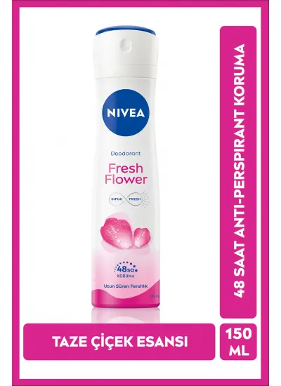 NIVEA Kadın Sprey Deodorant Fresh Flower 150ml, Ter Kokusuna Karşı 48 Saat Koruma, Ferah Çiçek Kokusu