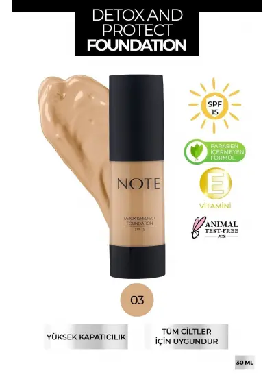 Note Cosmetics Detox & Protect Canlandırıcı Etkili Spf 15 Kapatıcı Fondöten 03 Medium Beige