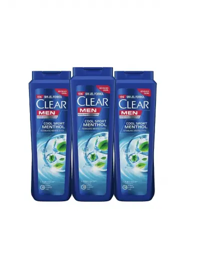 Clear Men Kepeğe Karşı Etkili Şampuan Ferahlatıcı Mentol Etkisi 350 ML x 3 Adet