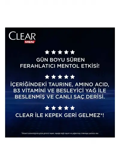 Clear Men Kepeğe Karşı Etkili Şampuan Ferahlatıcı Mentol Etkisi 350 ML x 3 Adet