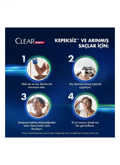 Clear Men Kepeğe Karşı Etkili Şampuan Ferahlatıcı Mentol Etkisi 350 ML x 3 Adet