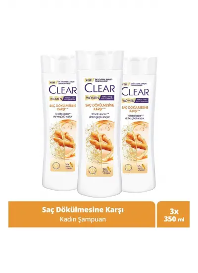 Clear Women Kepeğe Karşı Etkili Şampuan Saç Dökülmesine Karşı 350 ml x3