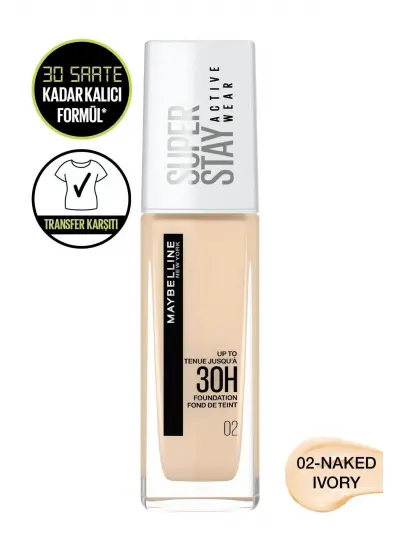 Maybelline New York Super Stay Active Wear 30h Fondöten 02 Naked Ivory