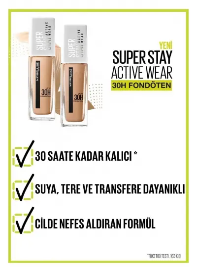 Maybelline New York Super Stay Active Wear 30h Fondöten 02 Naked Ivory