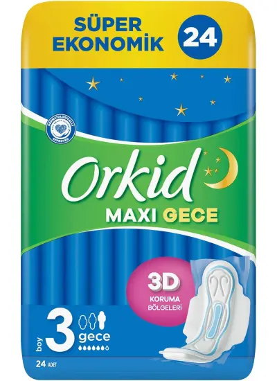 Orkid Maxi Hijyenik Ped Gece Süper Paket 24 Ped