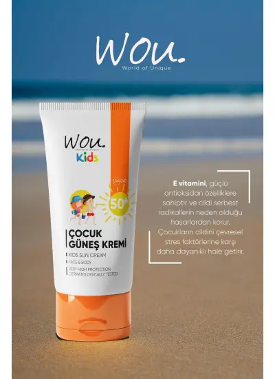 Wou World of Unique Kıds Yüksek Koruma Etkili Spf50 Çocuk Güneş Kremi 50ml