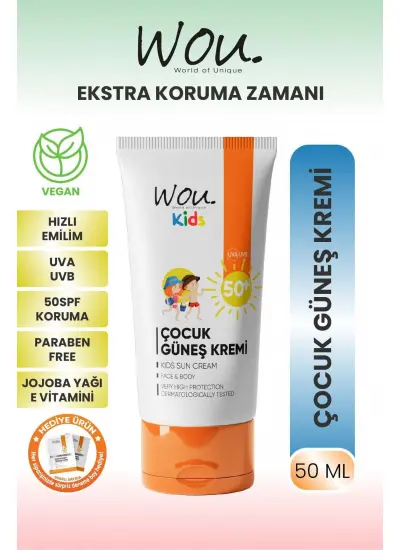 Wou World of Unique Kıds Yüksek Koruma Etkili Spf50 Çocuk Güneş Kremi 50ml