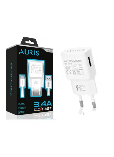 Auria  Ars-Ch05 3.4A 2'si 1 arada Usb'de  Type-C Fast Şarj Cihazı