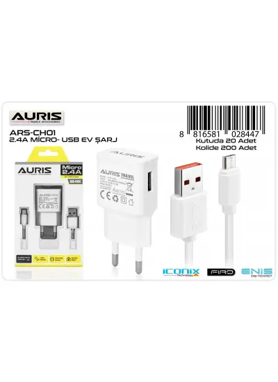 Auris 2.4A Micro Şarj Aleti Seti (Adaptör ve Kablo Set) ARS-CH01