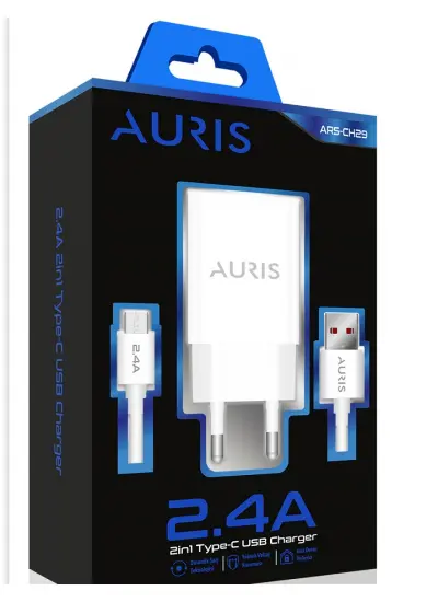 Auris Type-C Kablo ve Adaptör  Uyumlu Şarj Aleti Şarj Seti 2.2A Ars-Ch29