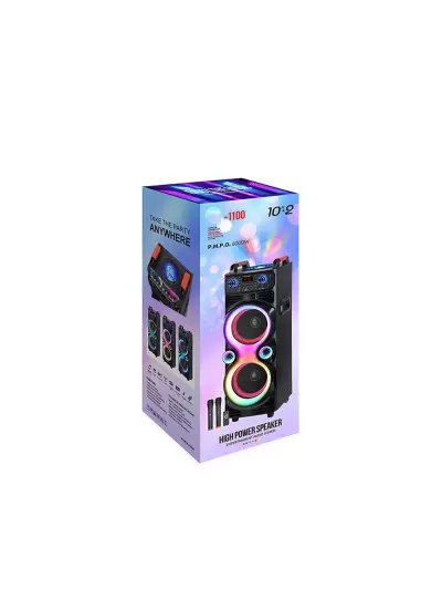 Blic NDR-1100 6000W, Çift Mikrofonlu, Usb/Tf/Aux, Led Işıklı Kumandalı hoparlör