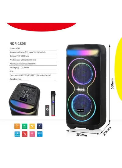 Blic NDR-1806 3000W, Karaoke sistemli  Mikrofonlu Kumandalı Bluetooth hoparlör